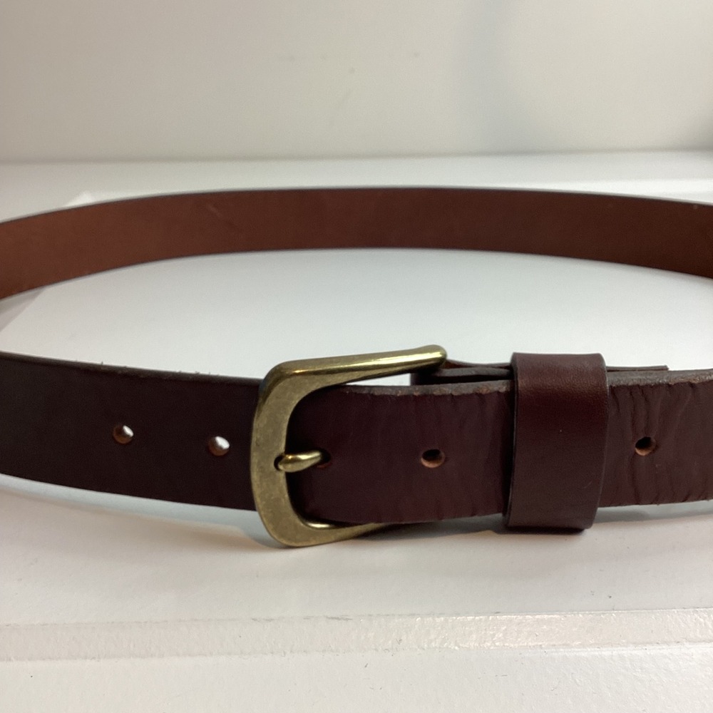 Duluth Trading Co Mens Brown Leather Belt Size 42 Brass Buckle Made in USA 80016